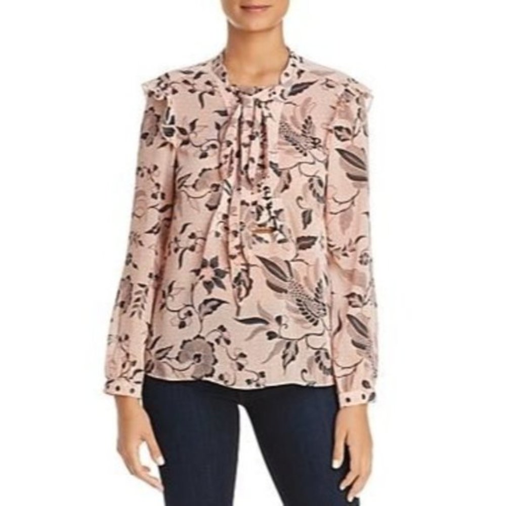 Scotch & Soda Maison Scotch Floral Pink Lace Up Blouse XS